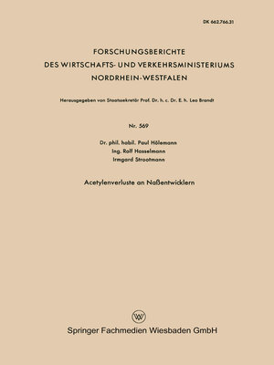 cover image of Acetylenverluste an Naßentwicklern